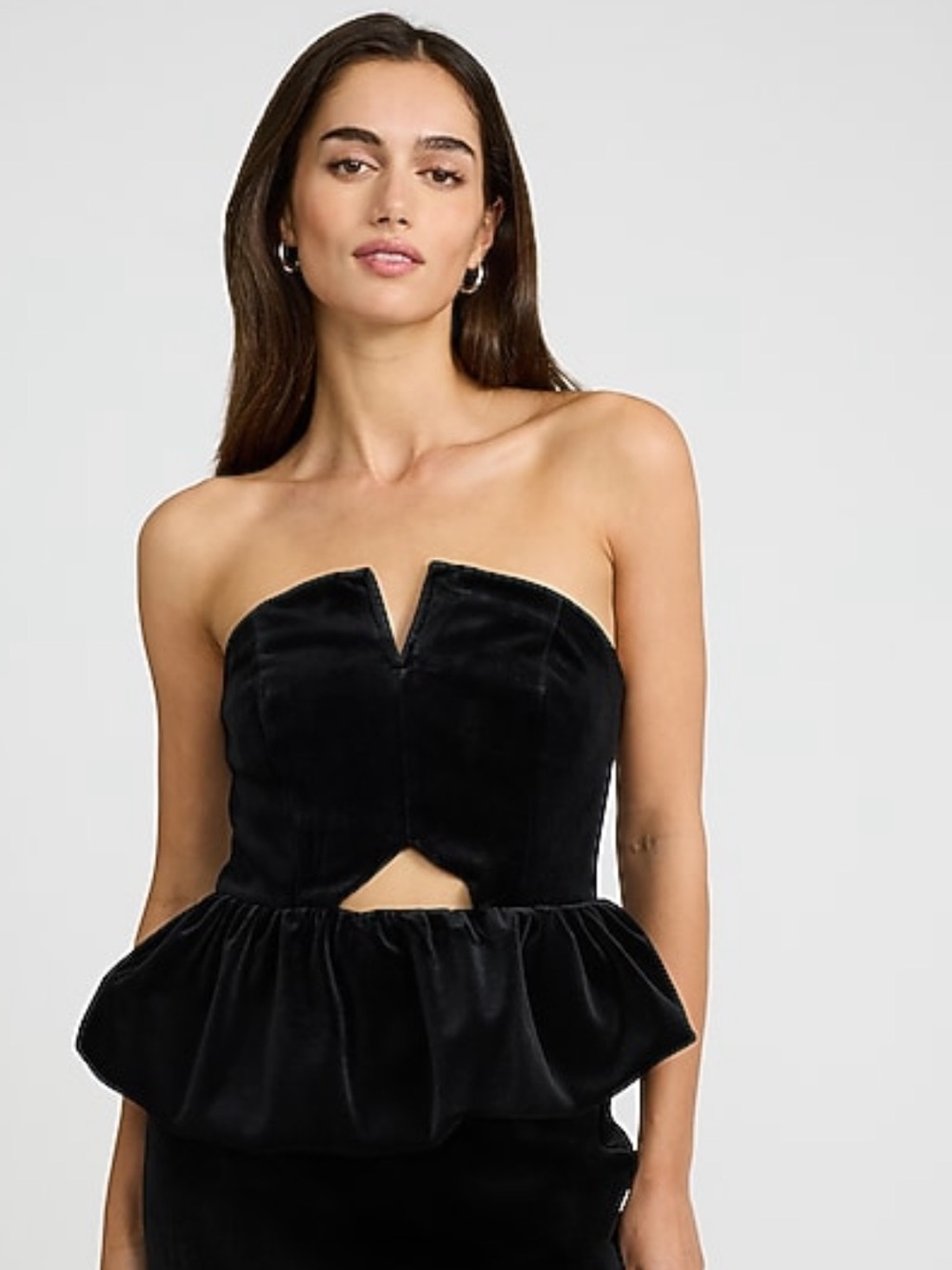 NWT- Strapless Black Peplum Velvet Top